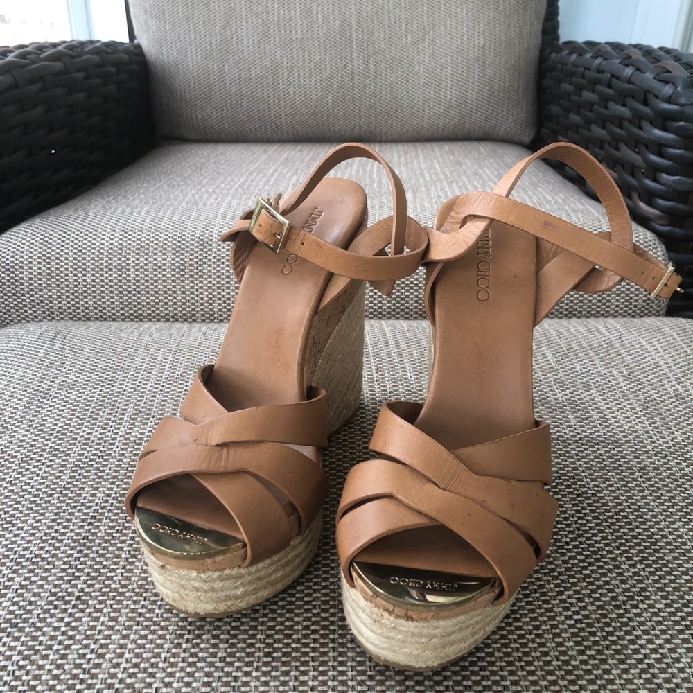 Jimmy Choo Wedges tan color. EUROPEAN 38 1/2. US 8 1/2.